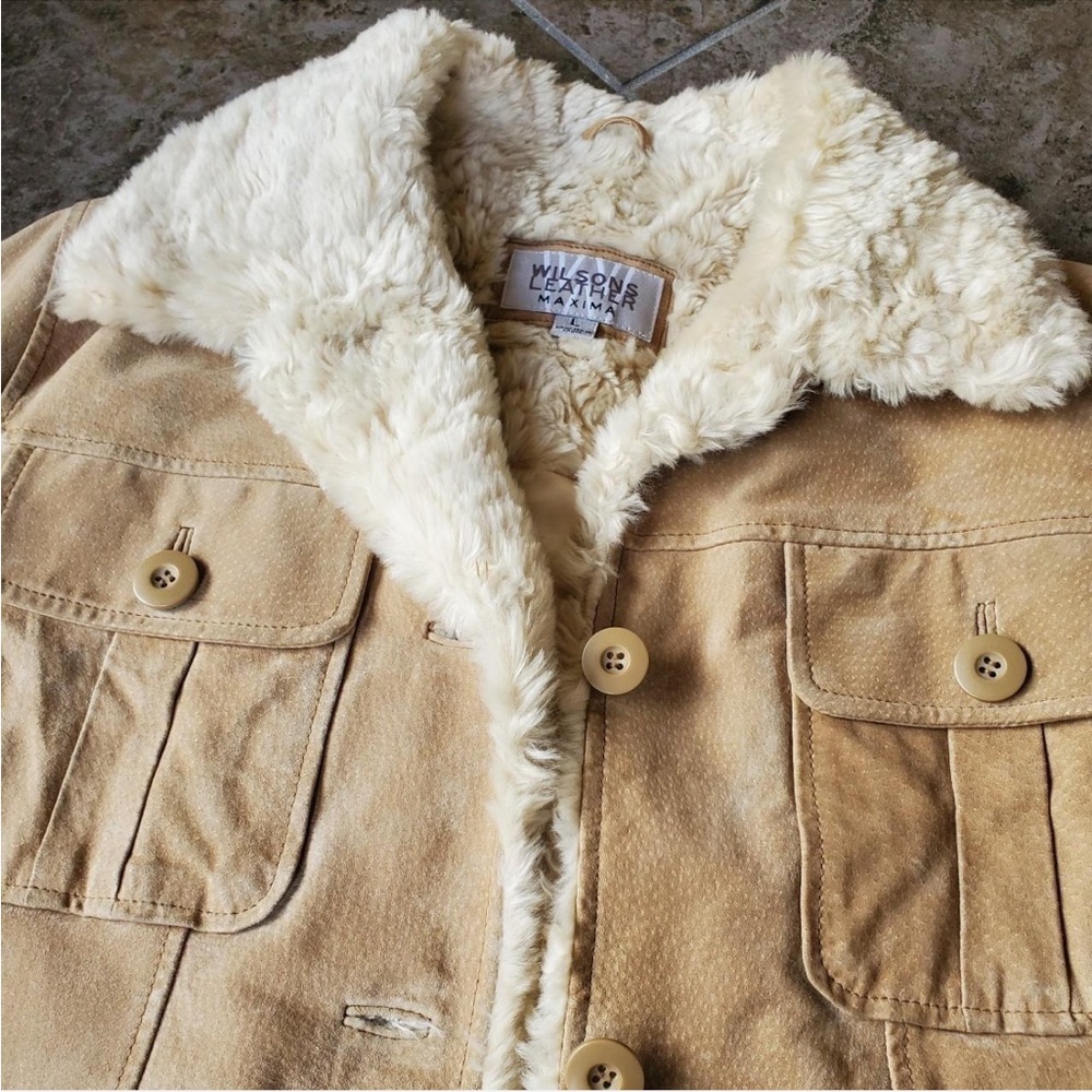 Leather Suede Shearling Jacket Vintage - image 2